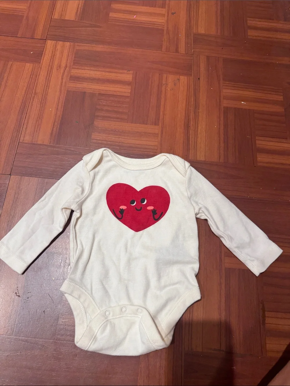 Cream Baby One-Piece with Red Heart Graphic